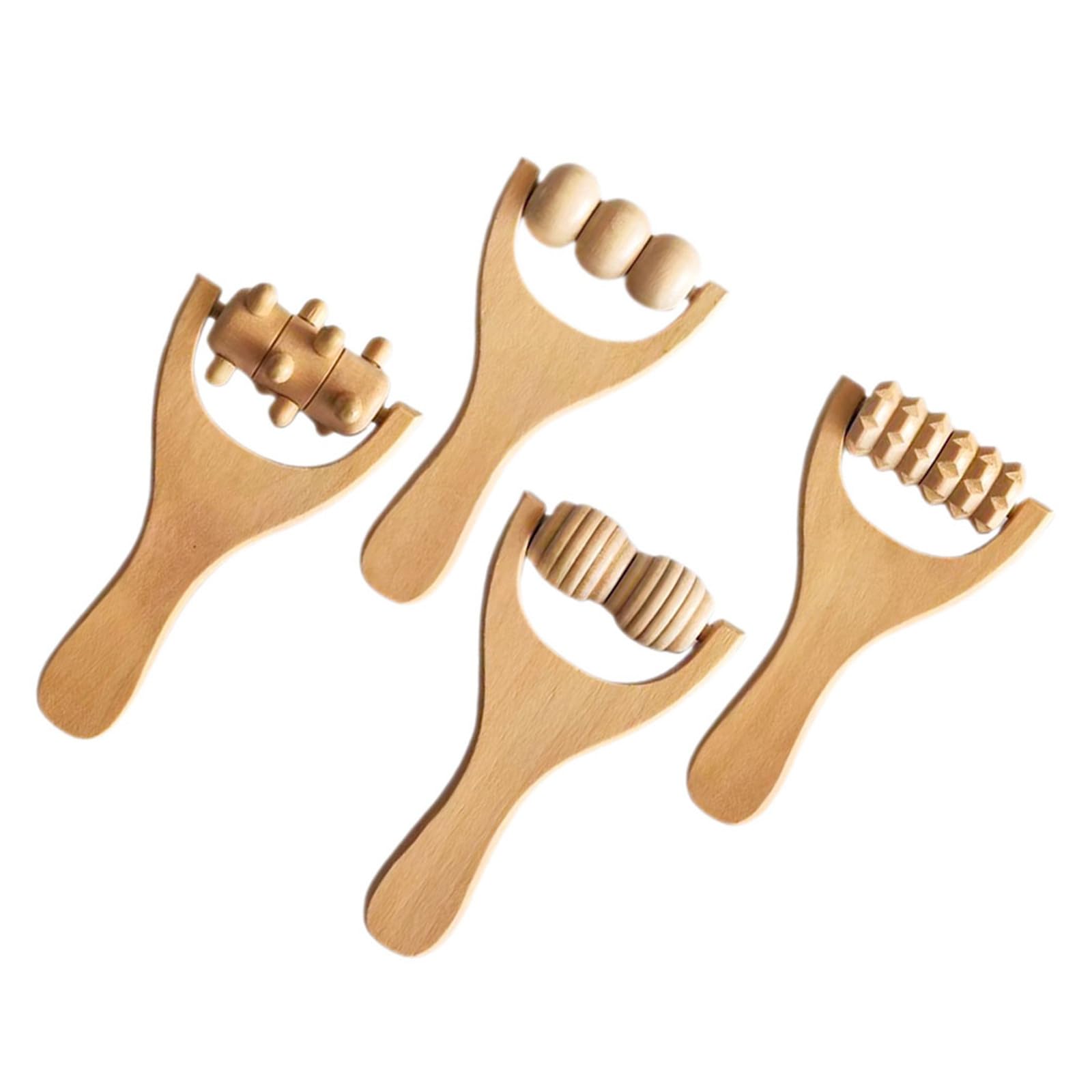 4 piezas Rodillos de Masaje de Madera para Espalda Cuello Pies Brazos Herramientas Portátiles de Madera Natural Ergonómicas Alivio Muscular para Cuerpo Completo