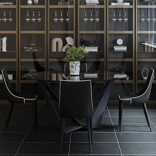 Miniatura 2 de ZURI Jillian - Silla de comedor de cuero sintético con ribete blanco y respaldo curvado Negro/Blanco,Gris,https://www.amazon.com/dp/undefined