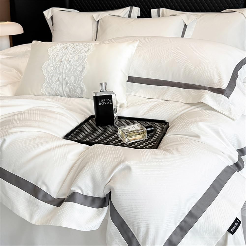 Set copripiumino Set copripiumino di lusso in cotone egiziano 600TC, set biancheria da letto jacquard morbida Set biancheria da letto(Pink,Queen 200X230cm 4pcs)
