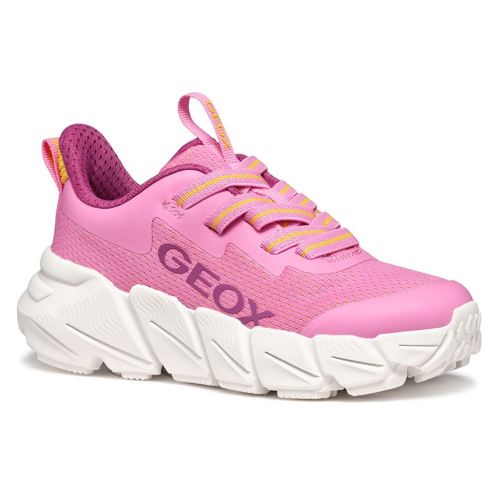 Geox J FLEXYPER Fast Girl Sneaker, Pink/Yellow, 1.5 UK