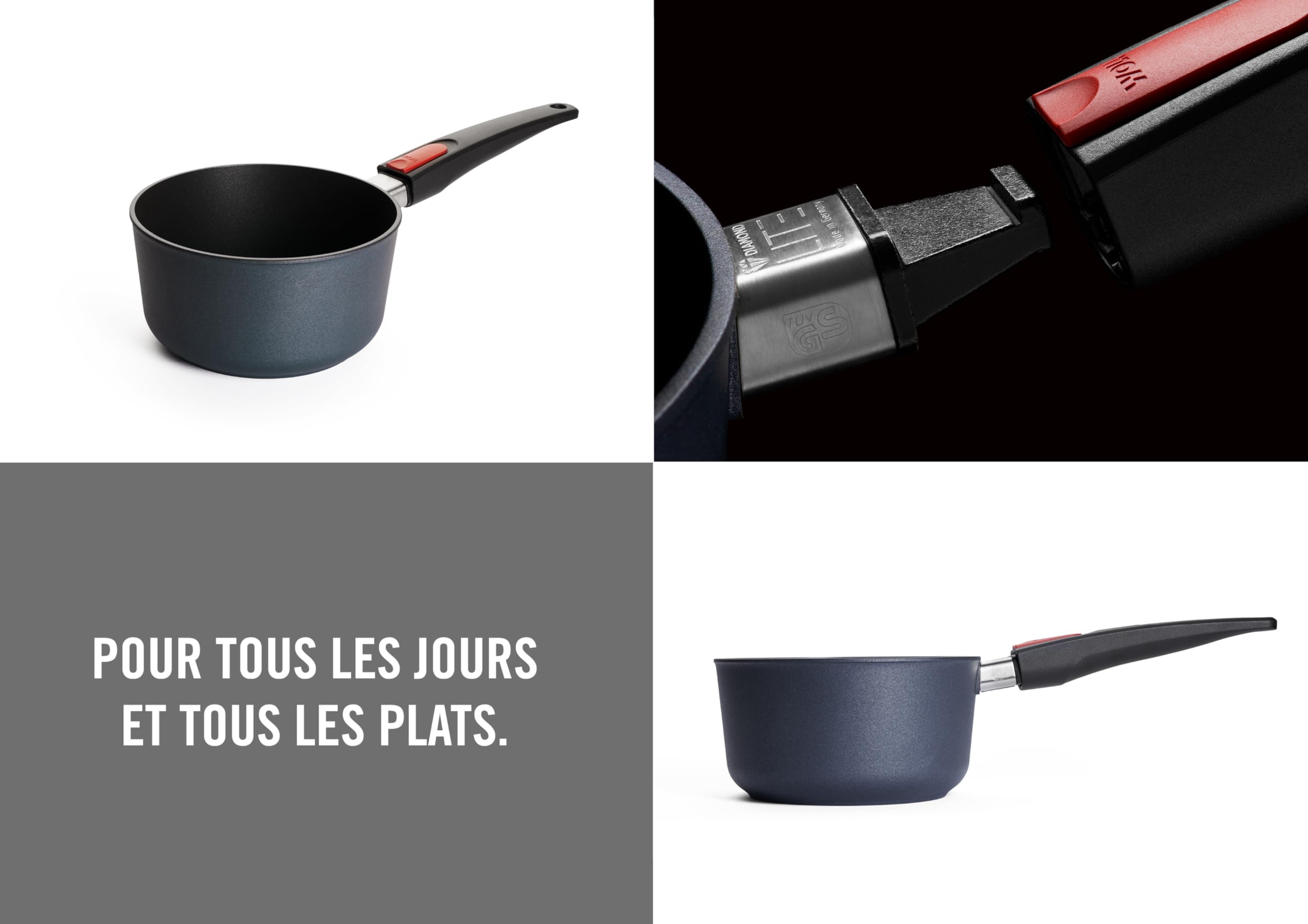 Woll Diamond Lite casserole en fonte - Induction -, Ø 18 cm, hauteur 9.5 cm, 2 litres, avec manche amovible - Convient à tous les types de cuisinières, antiadhésif, fonte d'aluminium