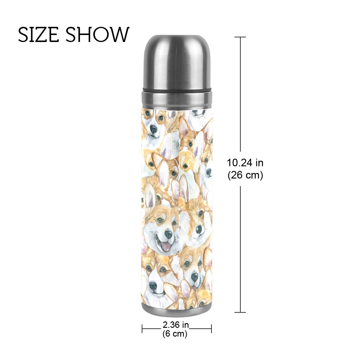 Taza de viaje aislada al vacío de acero inoxidable con doble pared a prueba de fugas, botella de agua con diseño de cachorro galés con estampado personalizado de perro de 500 ml