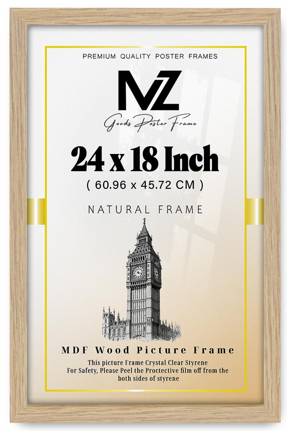 Mz Goods Oak | Mdf Picture Frame (60.96 X 45.72 Cm) 45.72 Cm X 60.96 Cm For Posters, Certificates & Art Prints, Secure Hanging Hooks For Display [ ]