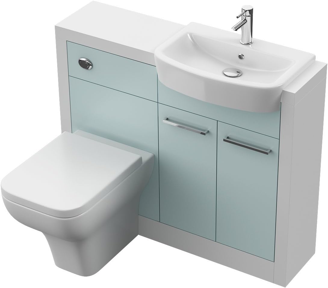 Bathroom Vanity Unit All In One Set In White Acrylic Gloss With Duck Egg frame Bespoke Made To Order In The UK W120cm H83cm D25cm