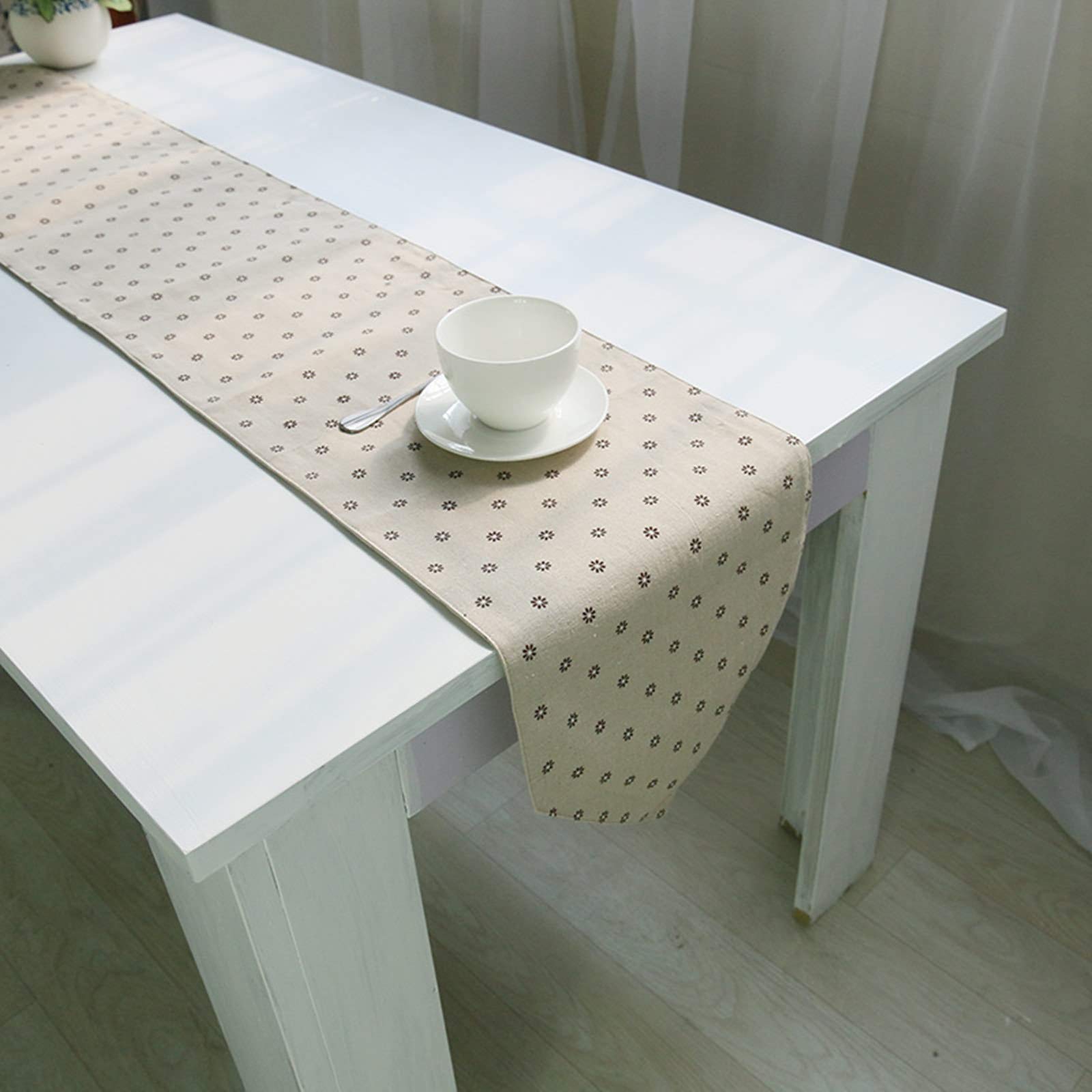 Runner Tavola In Cotone, Runner Tavola Natale Kaki Chiaro Motivo A Margherita Runner Da Cucina, 30x200CM