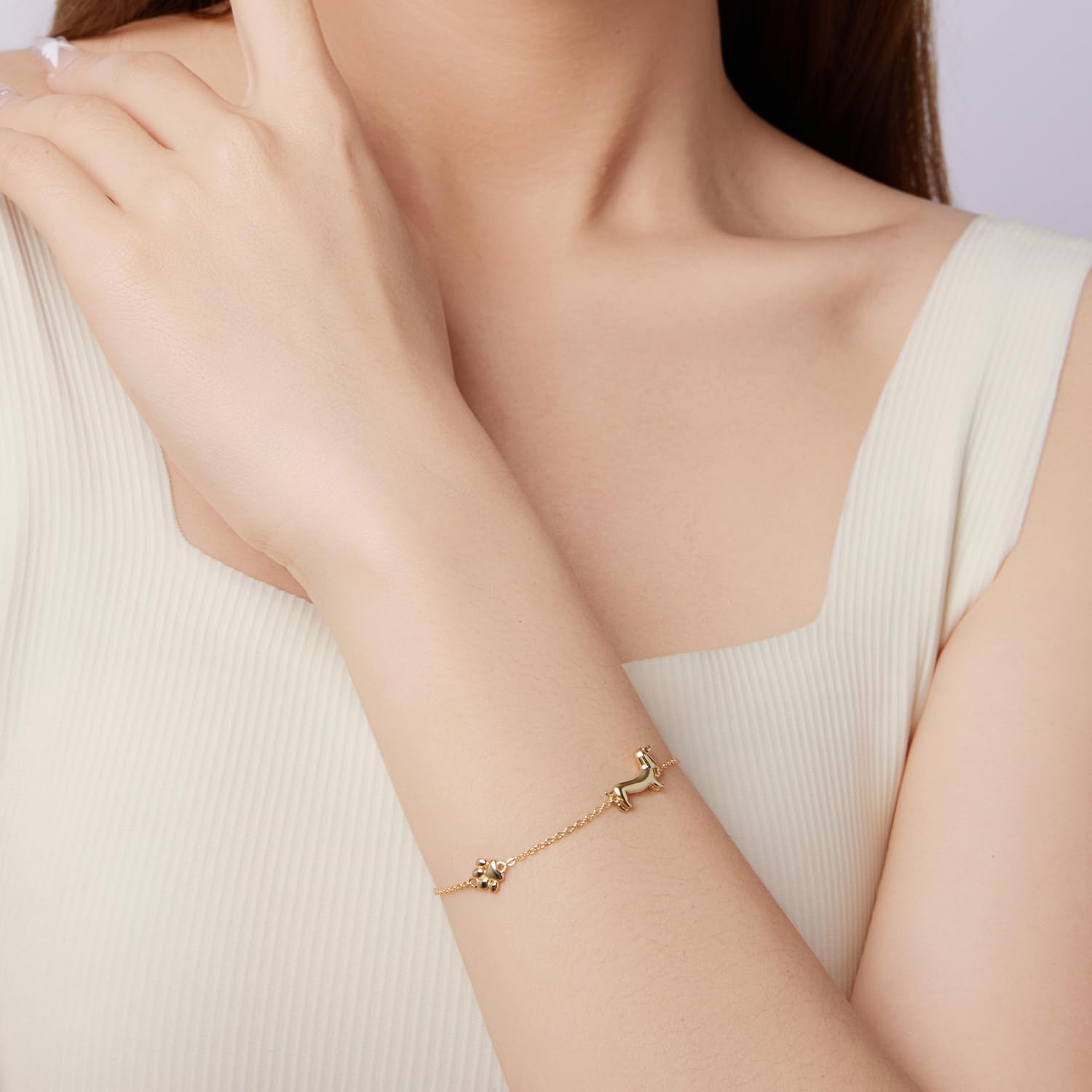 MUNDELL 925 Sterling Silver Cute Dachshund Double-Layer Butterfly Link Bracelet Puppy Dog Link Charm Bracelet for Women Fine Jewelry - Image 2