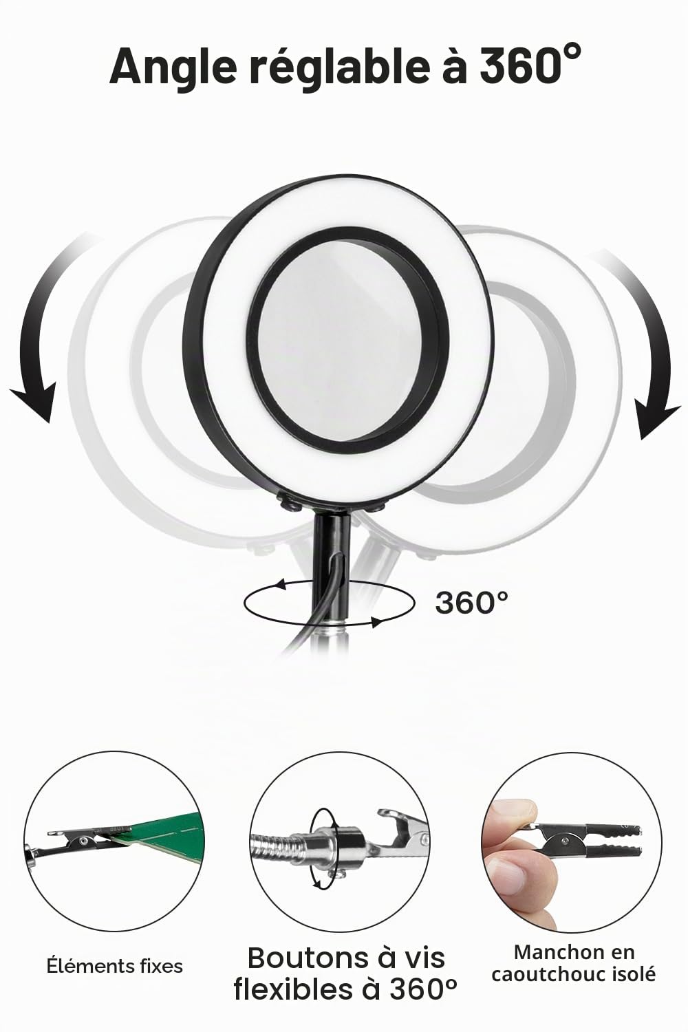 Lytool Troisième main Soudure,Aider Les Mains Station de Soudage, avec Lampe Loupe 3X LED à Intensité Variable, Main d'Aide à Souder Flexible avec 4 Bras de Support pour Les Réparations de Soudure