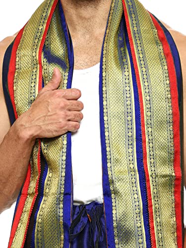 Image of Rameshwaram Fabrics Readymade Dhoti for Men, Velcro Style Stitched Mens Silk Dhoti Pant with Stole Set
