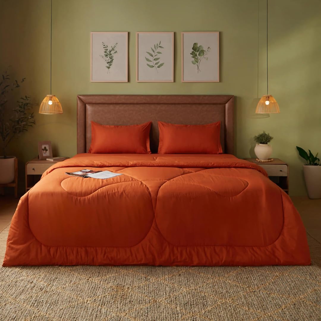 Comforter Double Bed | 120 GSM | Quilt Blanket, 100% Cotton Comforter King Size Bed, 100% Cotton Poly Wadding and Health Layer, Paleto Collection (Terracotta - 88 X 100 inches)-image-13