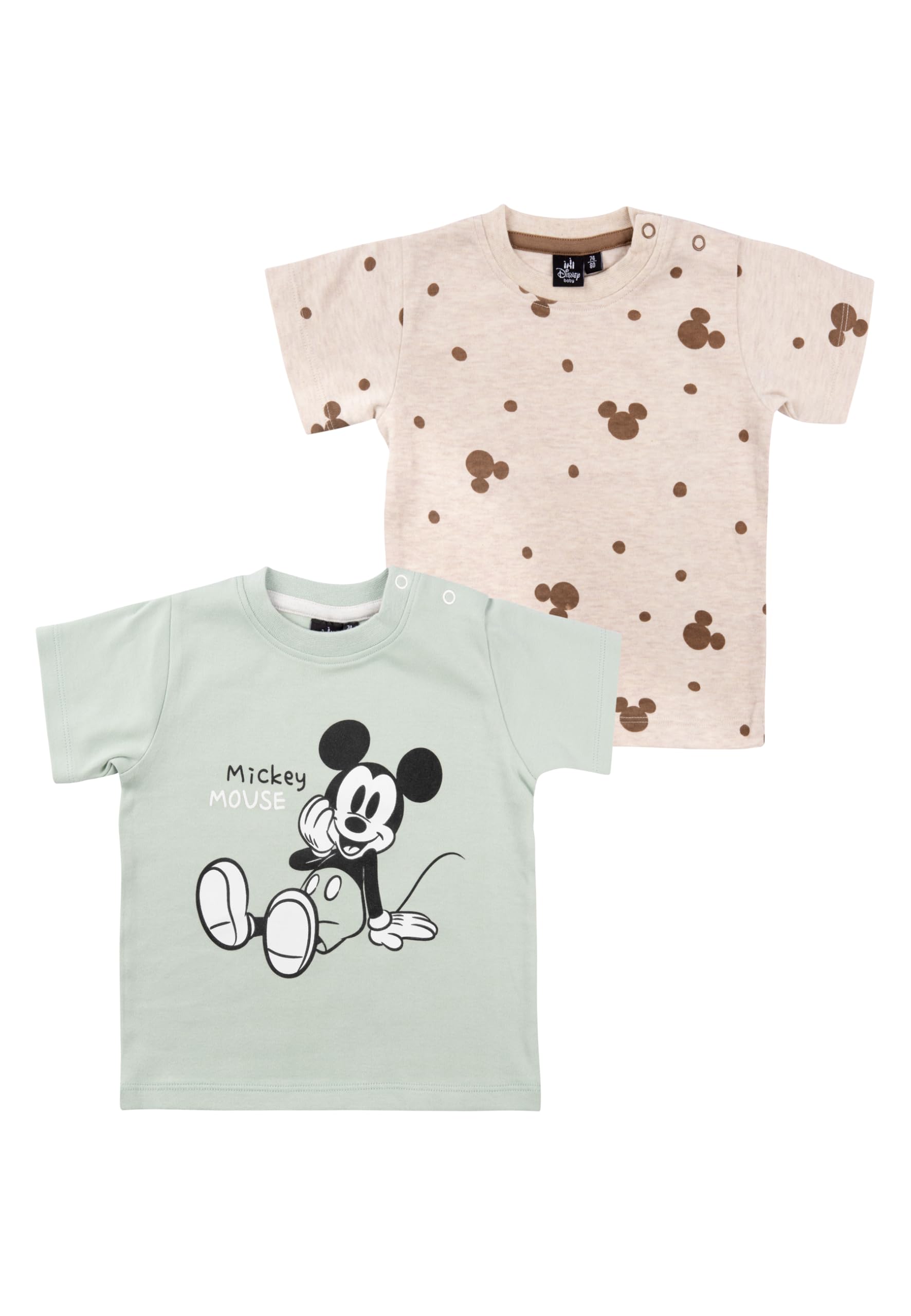 Disney Mickey Mouse Baby T-Shirt für Jungen und Mädchen - Shirt Babykleidung Kurzarm Braun Hellgrün (2er Pack)