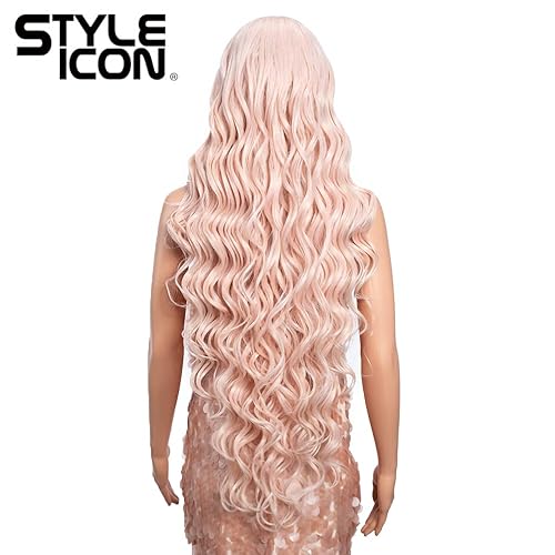 Miniatura 4 de Style Icon Pelucas de encaje frontal de 36 pulgadas, pelucas de color rosa súper largas con cabello de bebé, densidad del 130 %, peluca sintética de