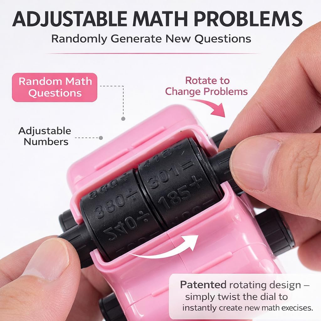 4 in 1 Math Roller Stamp for Kids, Random Math Practice Stamp for Addition Subtraction Multiplication Division, Math Teacher Must Haves Classroom Tool (Blue*1)