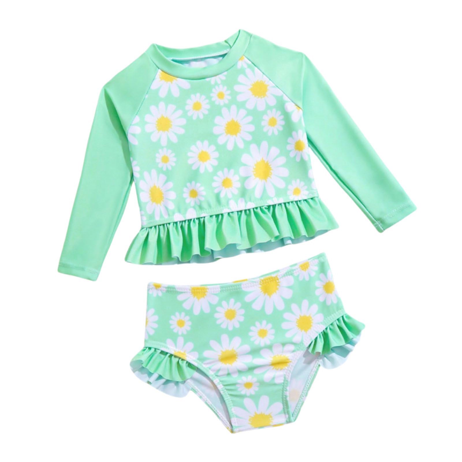 Swimwear Kids Girl - Traje de baño para niña de manga larga con pantalones triangulares, traje de baño de dos piezas