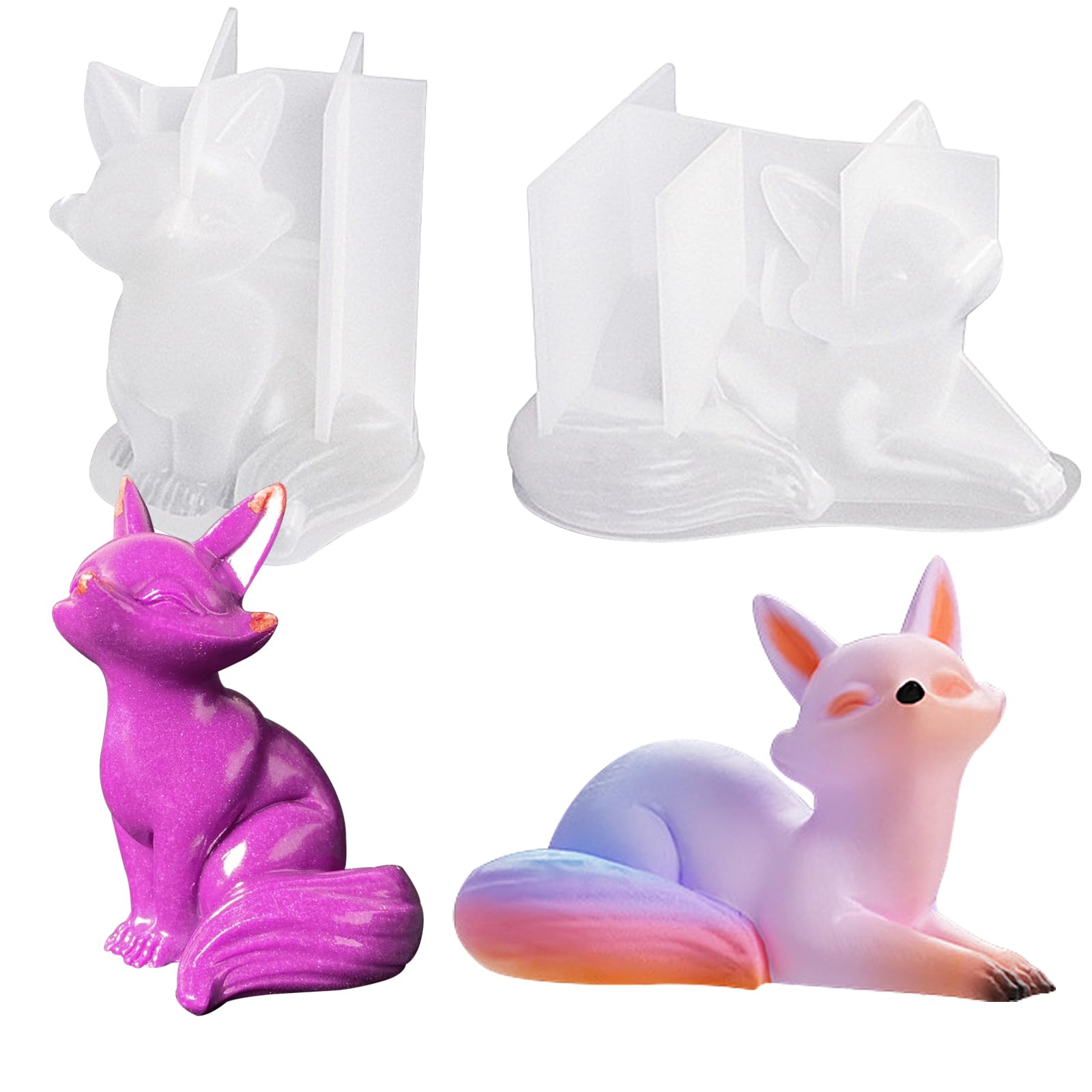 Voaesdk 2Pcs Fox Resin Molds, 3D Animal Silicone Epoxy Moulds, Lifelike Large Animal Silicone Mold for Resin Casting, DIY Craft, Home Office Cabinets