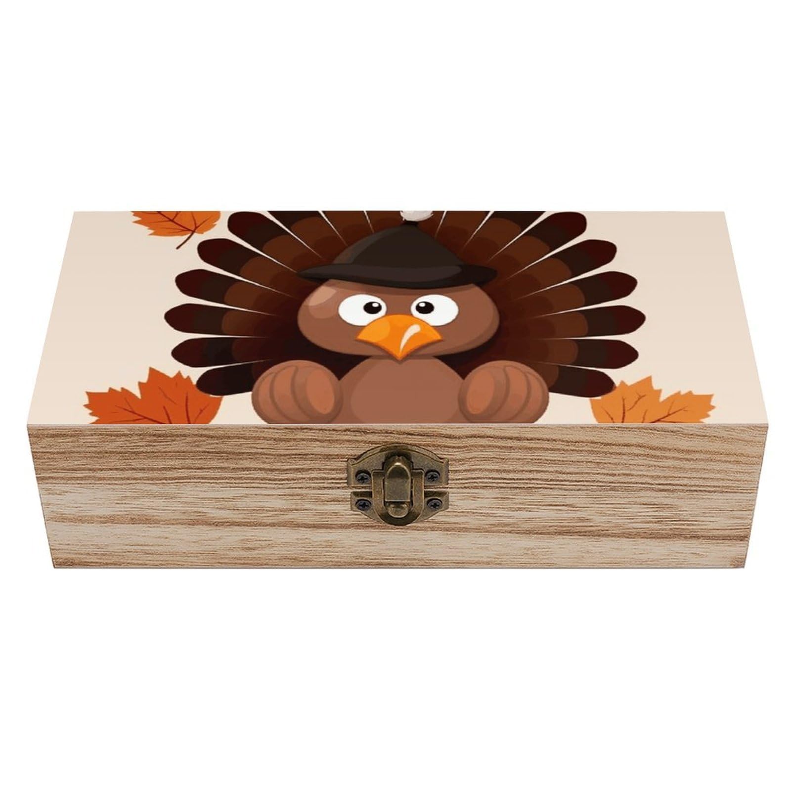 LZQPOEAS Maple Leaf Dark Brown Turkey Wooden Storage Box Small Decorative Box with Hinged Lid Handmade Elegant Keepsake Storage Box for Jewelry, Photos, Trinkets, Letter Gifts, Small Heirlooms