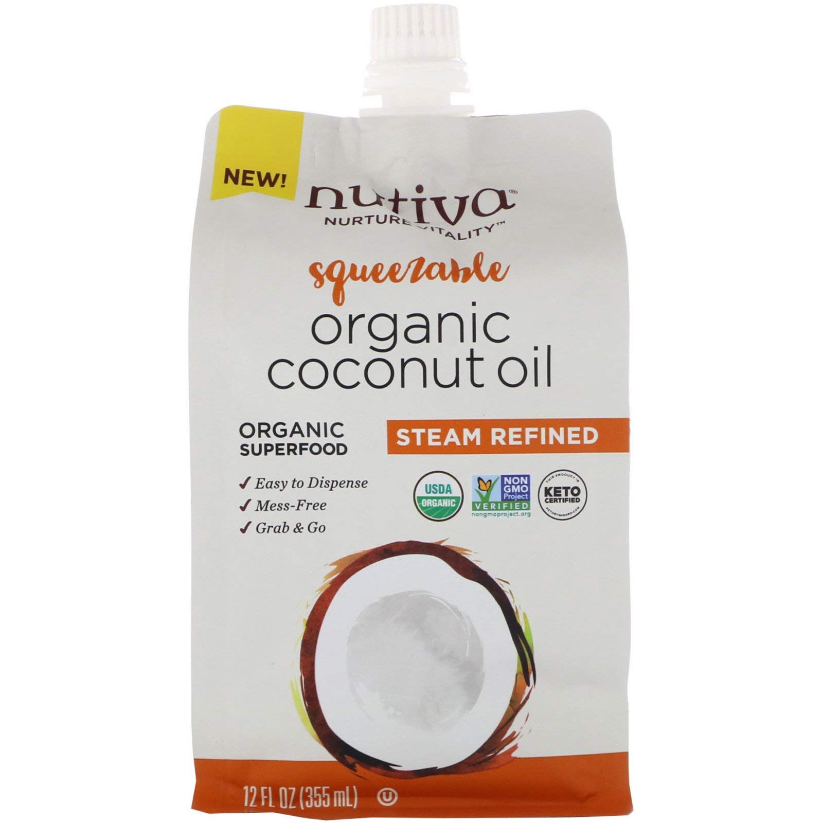 Nutiva Organic Squeezable Steam Refined Coconut Oil 12 fl oz 355 ml