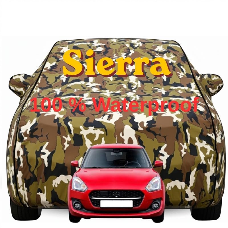 Image of Durable Full Body Waterproof Sierra Car Cover | Premium Polyester Jungle Print Cover | Custom Fit Vehicle Protection | UV Resistant, Dustproof, Scratch Resistant, Heat & Wind Protection
