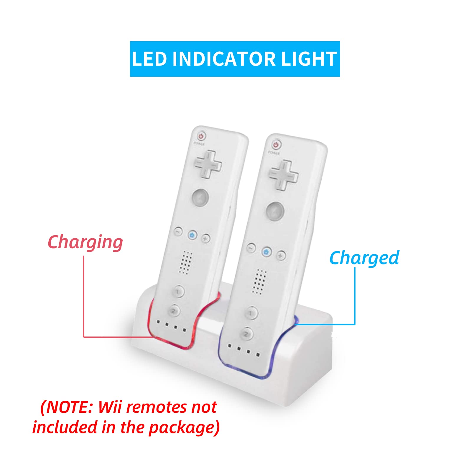 Yunseity Estación de Carga Dual para Control Remoto de Wii/Wii U, Base de Carga con 2 Baterías Recargables de 2800 MAh(Blanco)