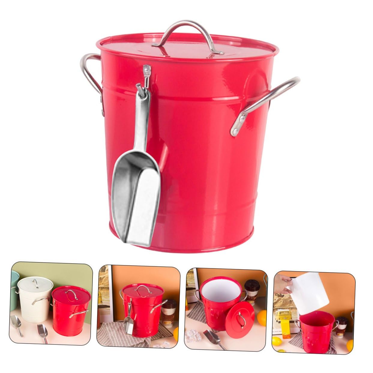 DOITOOL Seau à Glace Portable en Fer Ménager 3 L Rouge Vif Isolé Multifonctionnel pour Bar et Maison, Seau pour Congélateur Adapté aux Fêtes et Restaurants