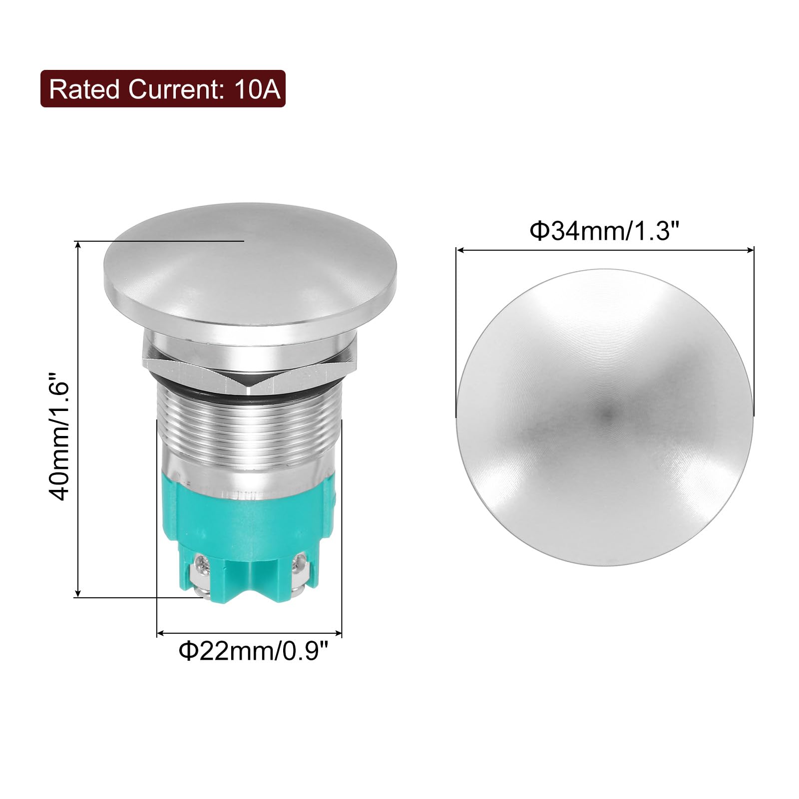METALLIXITY 1PCS 10A 22MM 7/8" Latching Mushroom Head Push Button Switch 12V 24V 120V 250V AC Silver 2NO Waterproof IP65 SPST Domed Round 4 Screw Foot Button - Image 2
