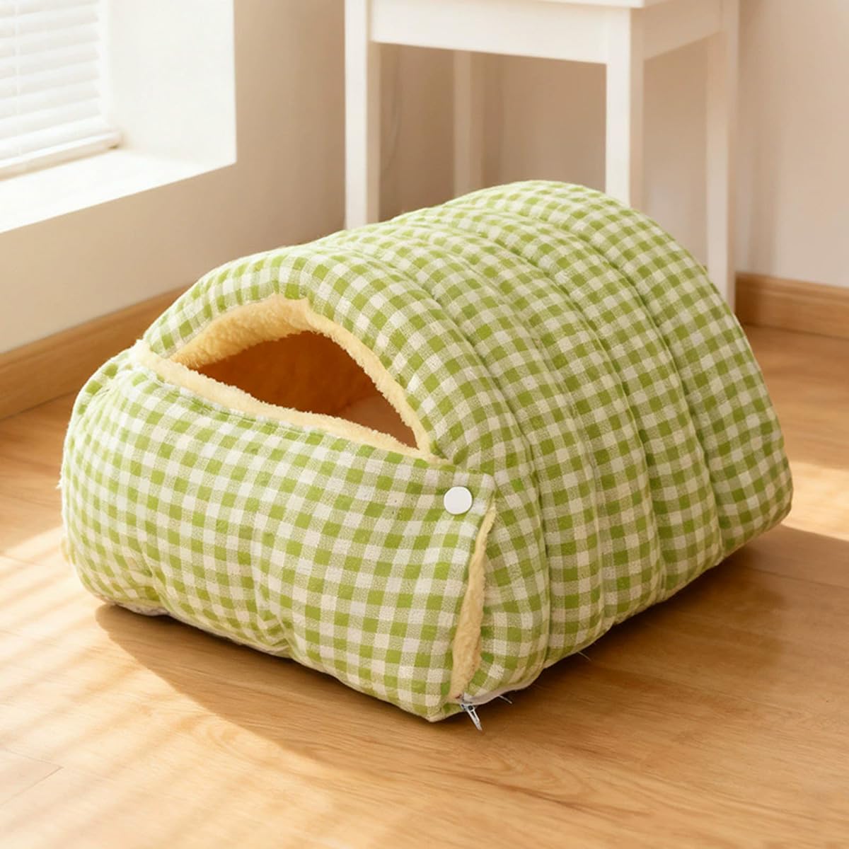 Large Cat Cave Bed, Semi-closed Hooded Warm Pet House Medium Dog Beds Tent, Calming Kitten Puppy Indoor Igloo, Washable Small Cats Nest Kennel (Green,L-65x40x28cm)
