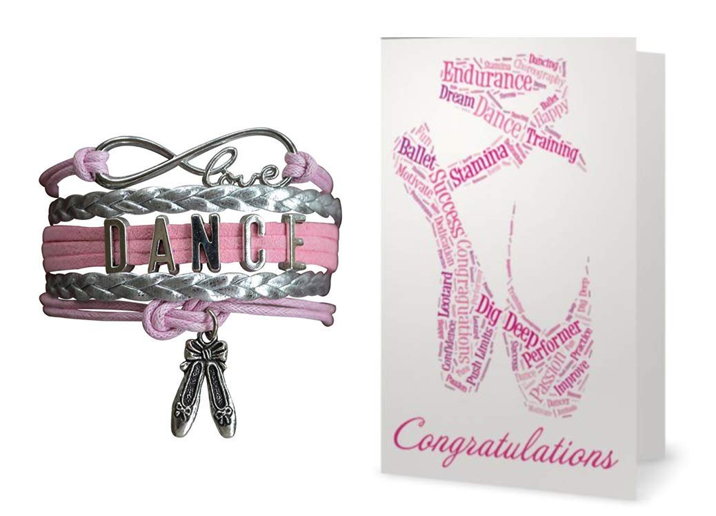 Infinity Collection Dance Bracelet & Card Gift Set, Dance Jewelry - Pink Ballet Shoe Dance Bracelet for Dance Recitals
