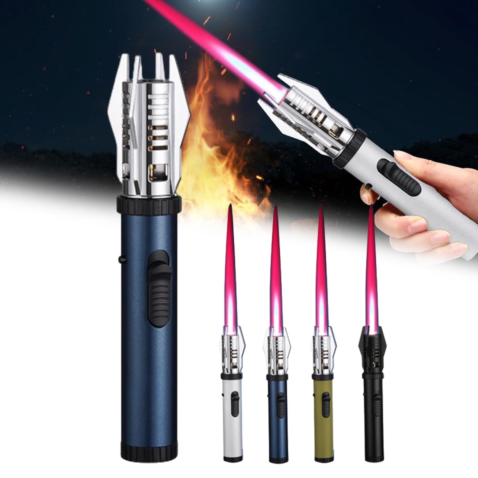 Camping Outdoor Windproof Straight Flame Lighter, Windproof Straight Torch Blue Flame Lighter, Pinnalse Flame Lighter, Household Kitchen Torch