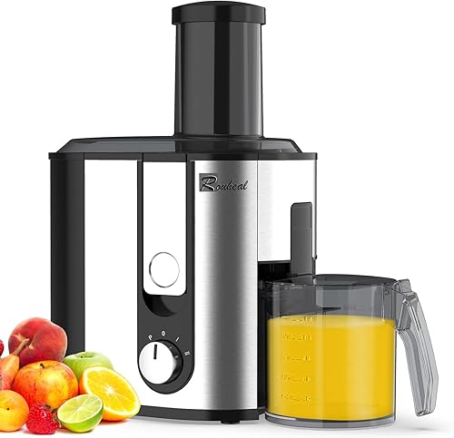 Máquina exprimidora centrífuga de 800 W, con boca grande, boca ancha, canal de alimentación de 3 pulgadas para frutas y verduras, fácil de limpiar,