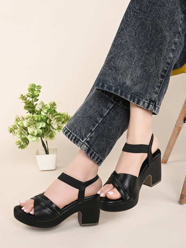 Image of XE Looks Fashion Sandals | Faux Leather Comfortable,Trendy and Stylish Block Heel With Ankle Straps | For Wedding Occasion| For Women & Girls
