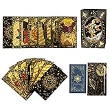 SUNHHX Tarot Cards Set, 78 Tarot Cards Deck PVC Waterproof Wrinkle Resistant Gold Foil Classic Tarot Cards with English Instructions Book Rectangular Tarot Card Stand, for Tarot Beginners and Expert