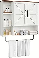 Choezon Bathroom Wall Cabinet with Towel Bar - Medicine Cabinet Over Toilet, Adjustable Shelves, Farmhouse White Walnut Storage