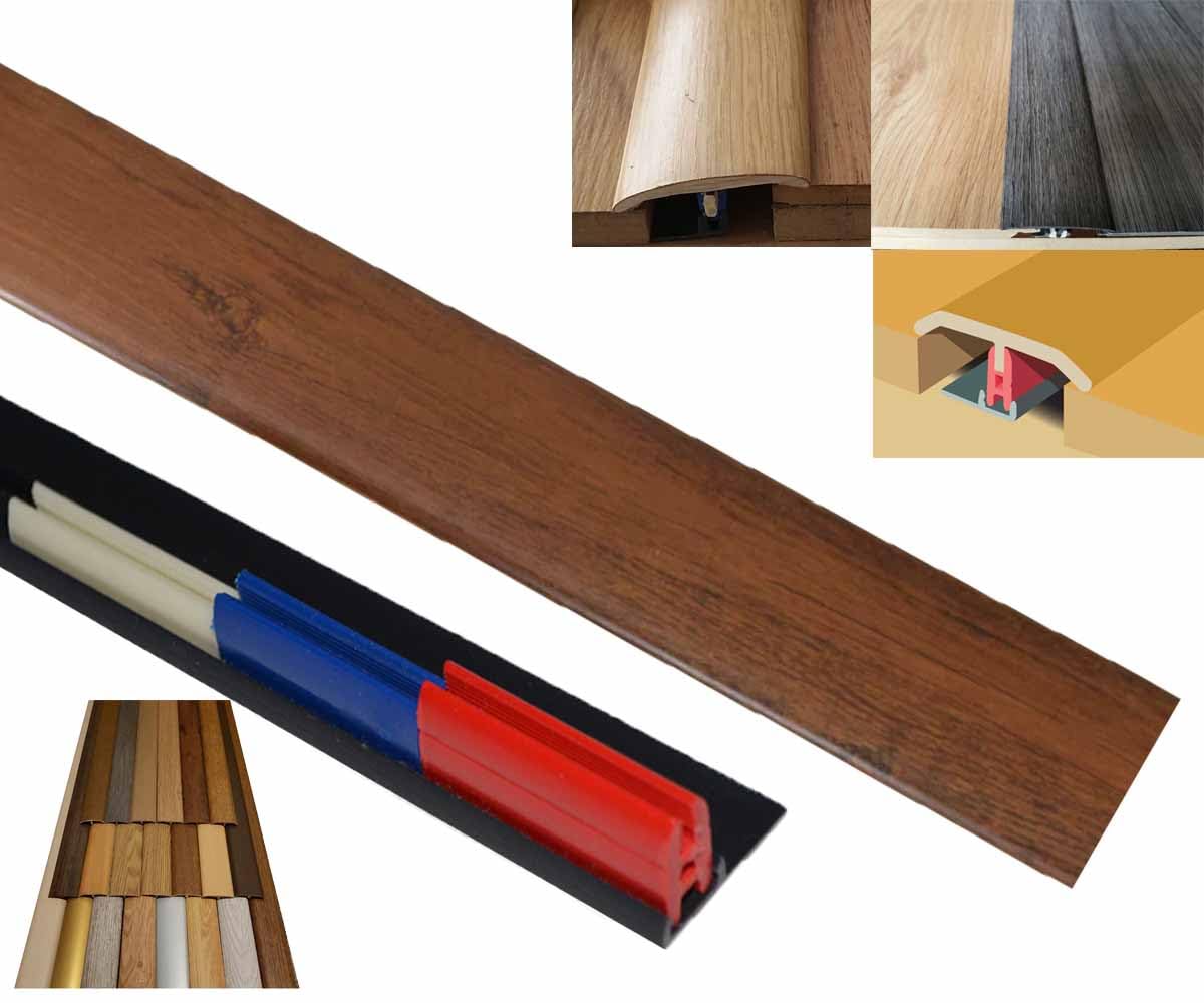 Red Hickory Laminate Door Threshold Adjustable Height/Pivots 50mm x 90cm Easyclip