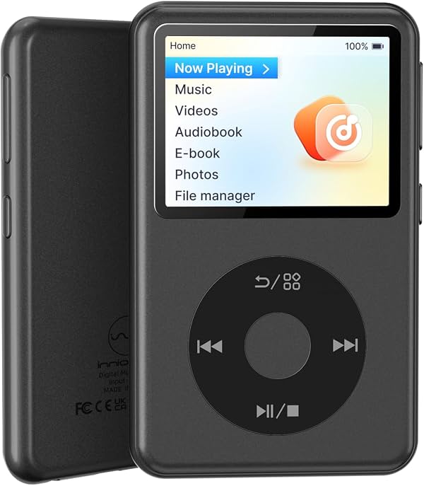 Reproductor MP3 innioasis 64GB con Bluetooth, Soporte Lossless DSD DAC FLAC, Reproductor de música clásico Y2 con listas de reproducción y radio FM, Diseño nostálgico, Soporta hasta 2TB Negro