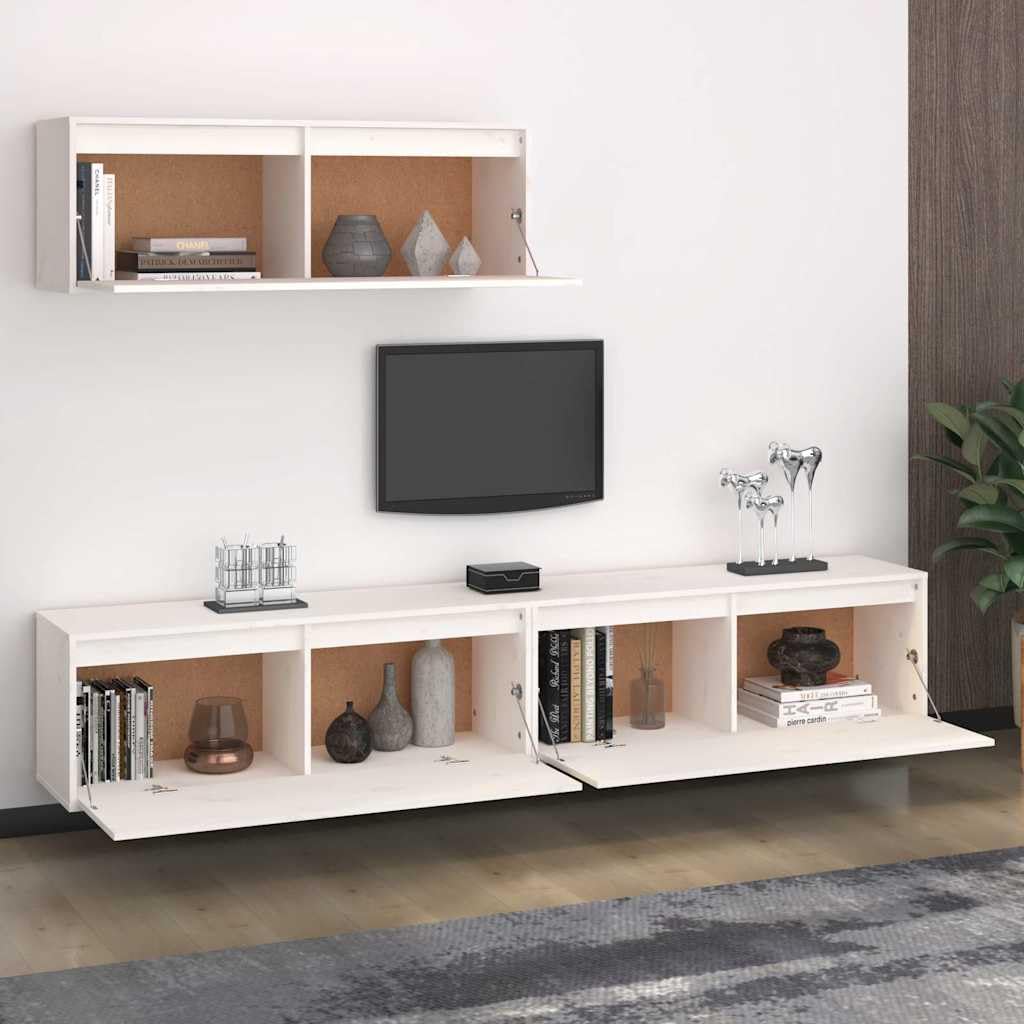 Set di 3 mobili da parete per TV, in legno di pino massiccio