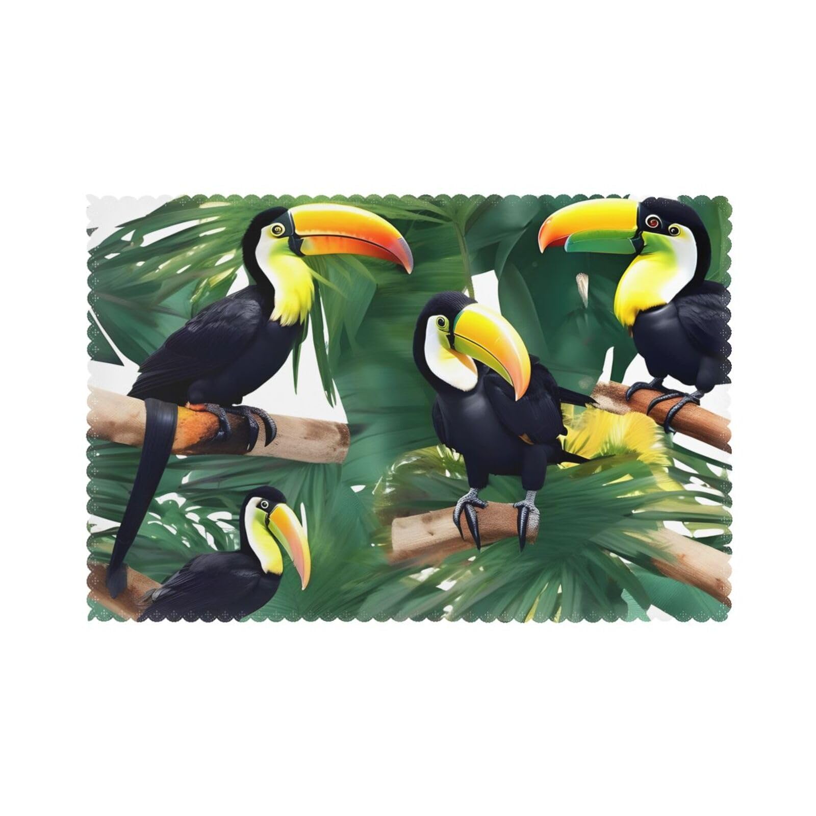 Toucans Parrot palm tree leaves Print Placemats for Dining Table Set of 6 12x18 Inch Table Mats for Party Kitchen Dining.