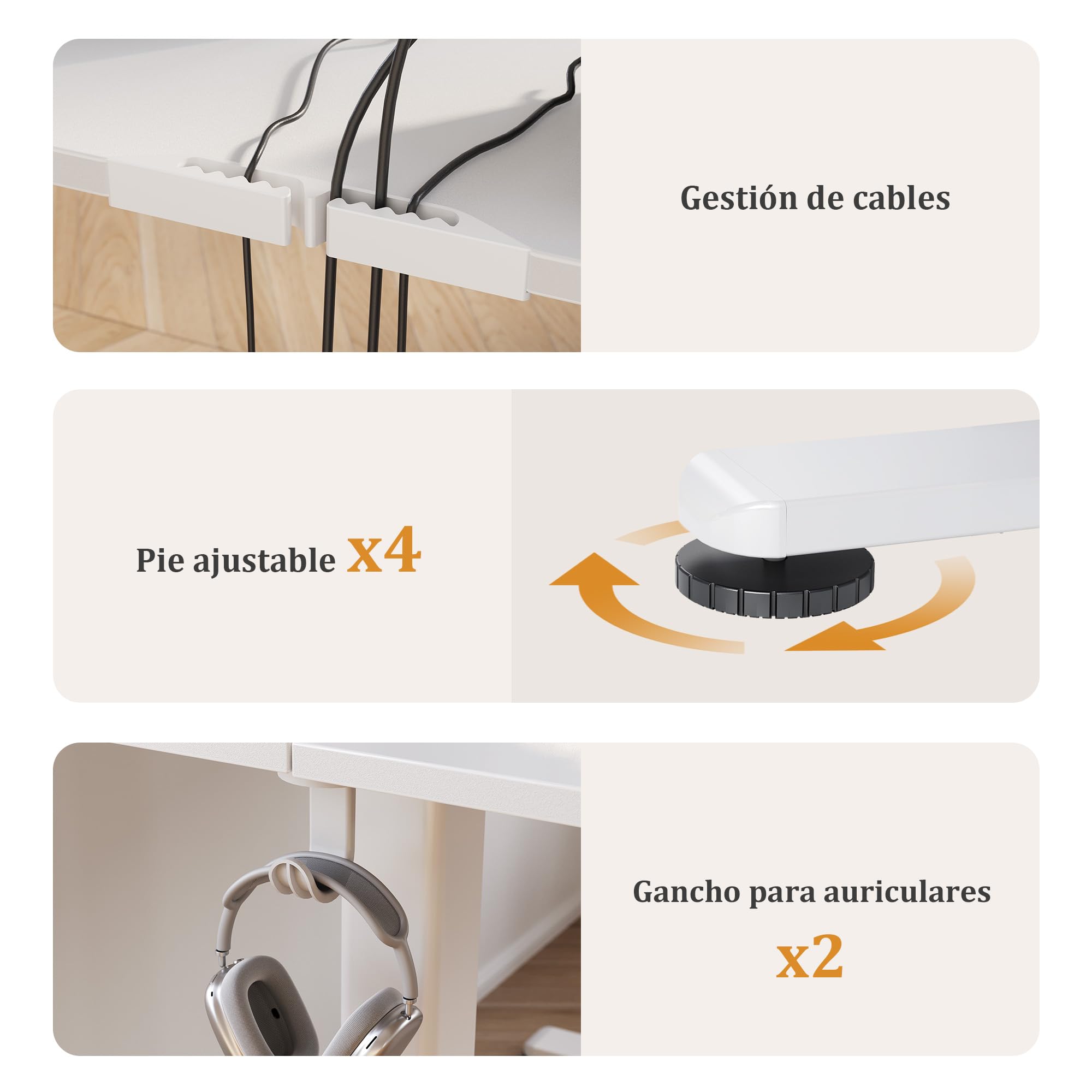 Claiks 120x60cm Escritorio Regulable en Altura con Cajones,80KG Capacidad de Carga Escritorio Elevable con 3 Memorias Inteligentes & 2 Gancho para Auriculares, Blancos
