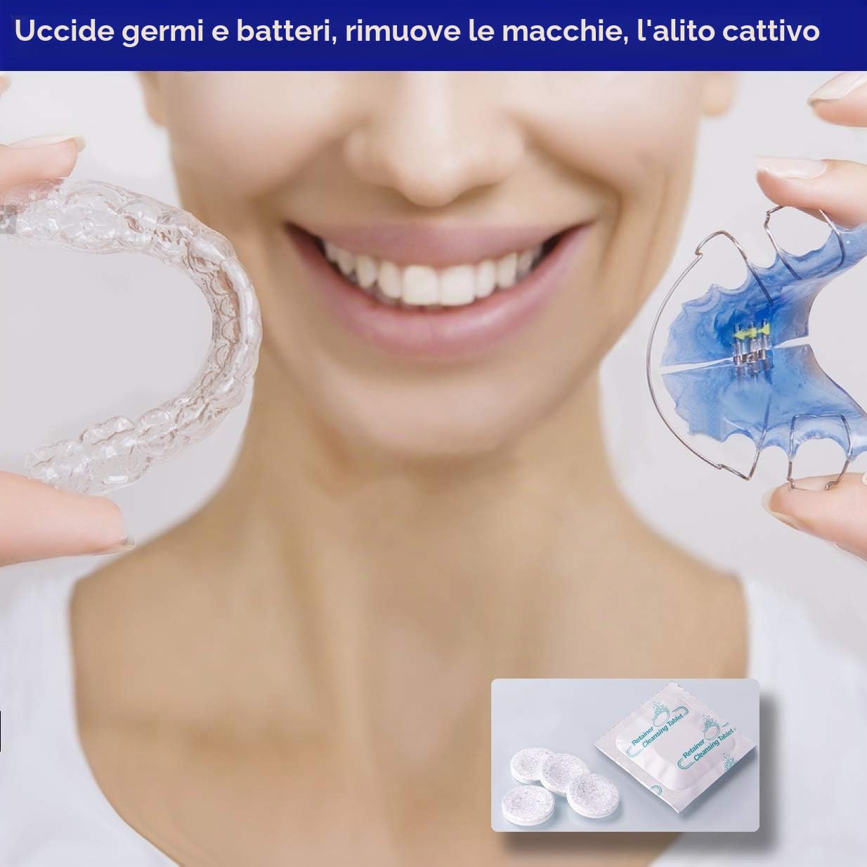 Compresse detergenti per apparecchi ortodontici Fancymay - Scorta per 4 mesi, Compresse detergenti per allineatori per protesi Invisalign, Detergente per paradenti e paradenti notturni, Rimuove