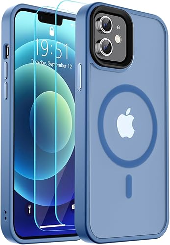 SUPFINE Funda magnética para iPhone 12iPhone 12 Pro, compatible con MagSafe, protección contra caídas de grado militar de 10 pies, 2 protectores de
