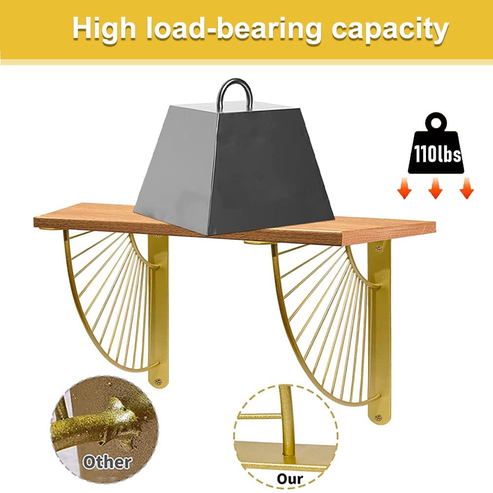 Staffe Per Mensole Angolari Dorate - 2 Pezzi Supporto Ventaglio Per Parete, Oro/Nero, Portata 6.3kg - Foto 9