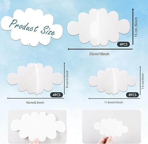 Miniatura 3 de 16 piezas 3D Nubes colgantes para techo, nubes artificiales, accesorios de nube falsa, decoración de pared, nubes de imitación, decoración de baby