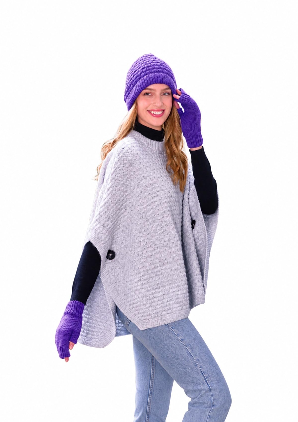 UKHKA Double Knit Knitting Pattern - Ladies Poncho Hat & Fingerless Gloves 238