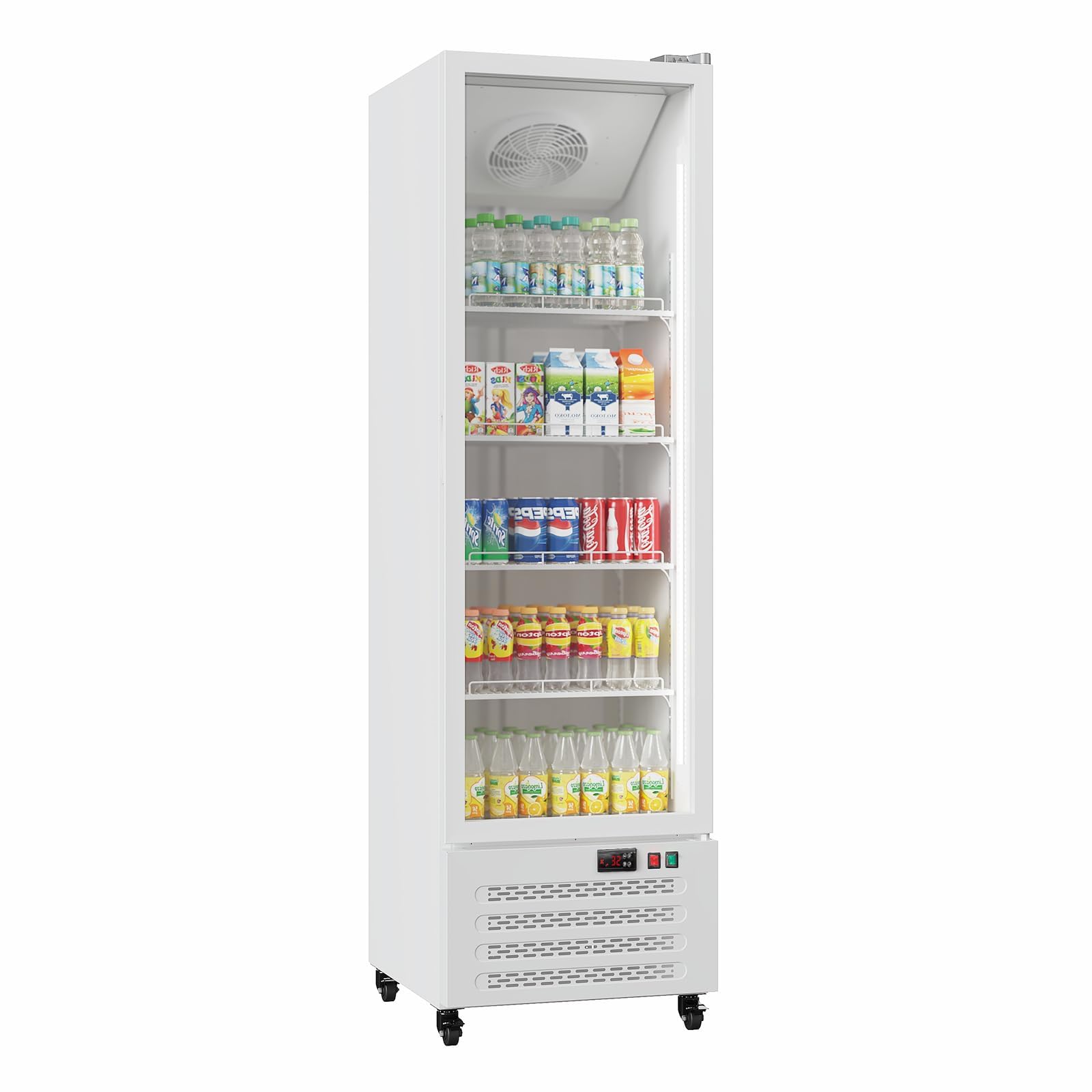 Commercial Beverage Refrigerator 12.2 Cu ft Display Fridge, LED Light Drink Cooler, Upright Merchandiser with Adjustable Shelves for Restaurant, Bar, Grocery Store, Mini Fridge for Home, White