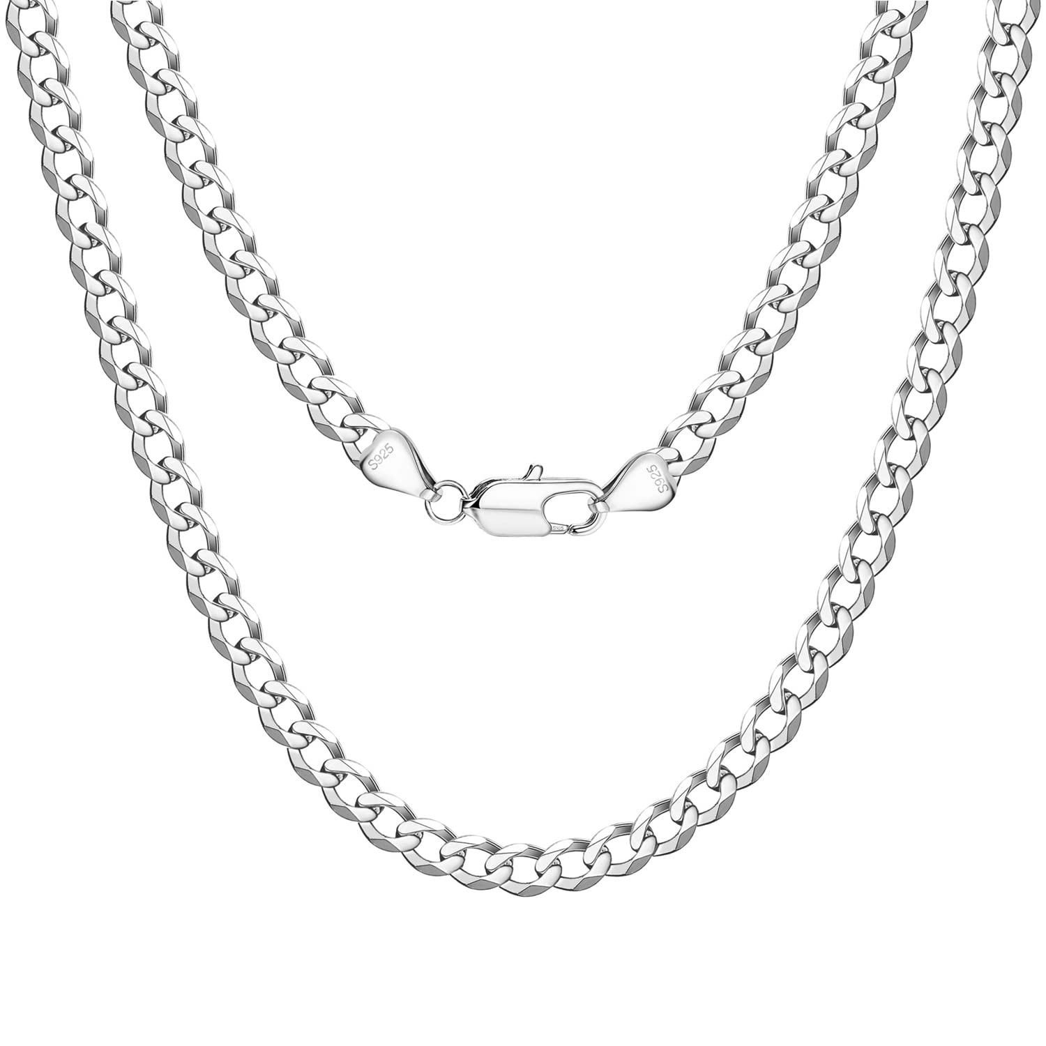 JeweBella Collar Hombre Mujer Cadena Plata de Ley 925 Cadena Eslabones Ancho 3.5MM Cadena Plata Hombre Longitud 40/45/50/55/60/65/70/75CM