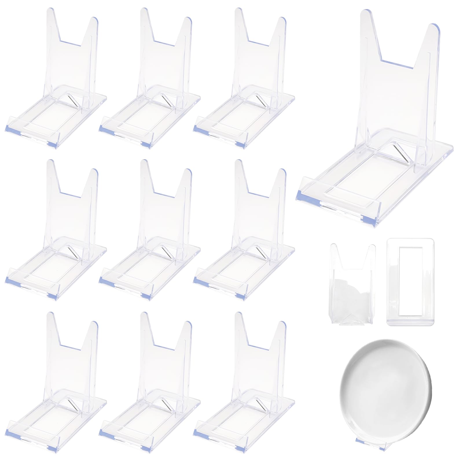 10 Pcs Soporte Platos Decorativos de Acrílico, Soporte de Exhibición de Marco Adjustable 11,5x11x6cm, Soporte para Platos Transparente para Platos, Libros, Marcos de Fotos, Productos Electrónicos