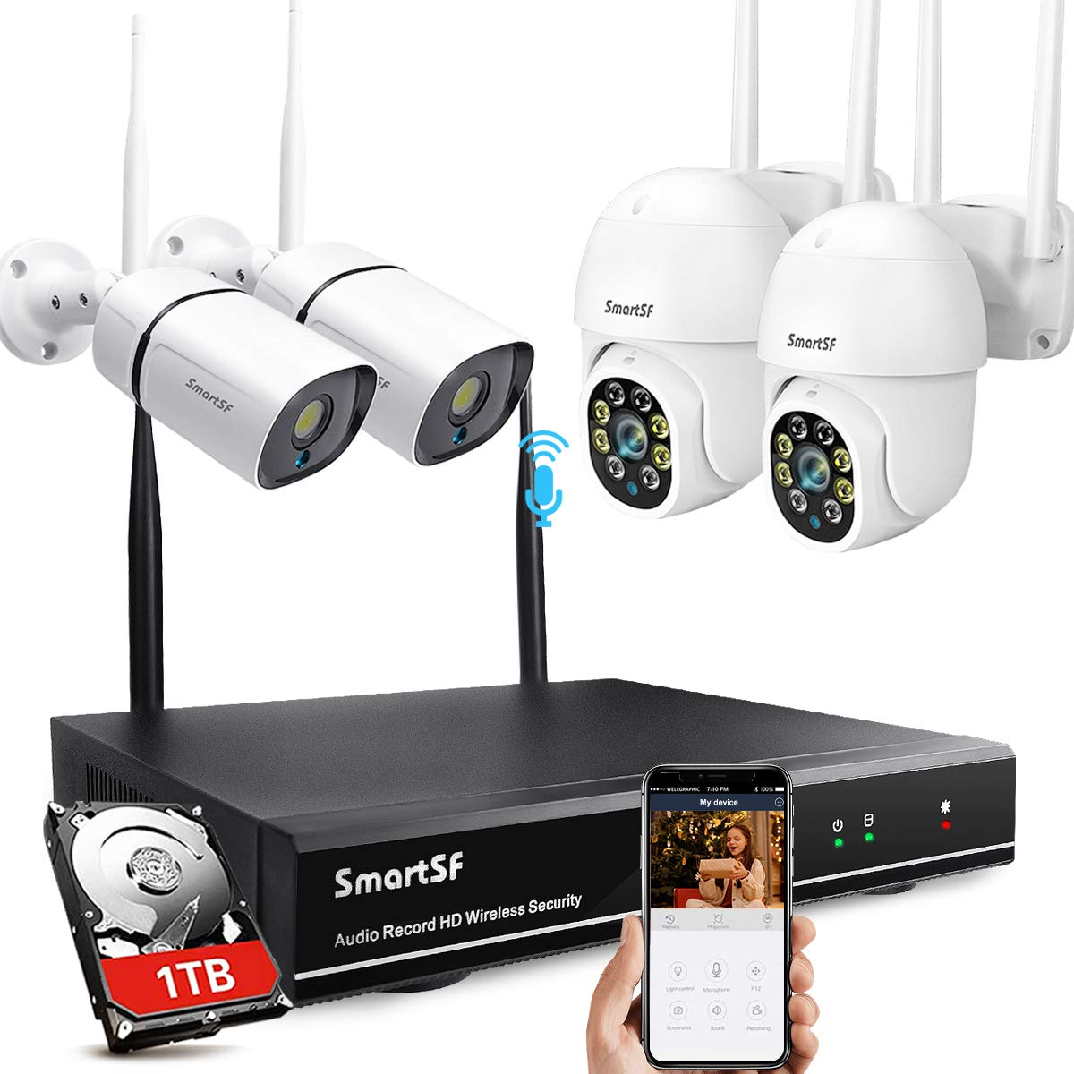 【Expandable 8CH,Two-Way Audio】SmartSF Wireless Security Camera System with 1TB,3MP Bullet Cameras&3MP PTZ Cameras,WiFi Sur...