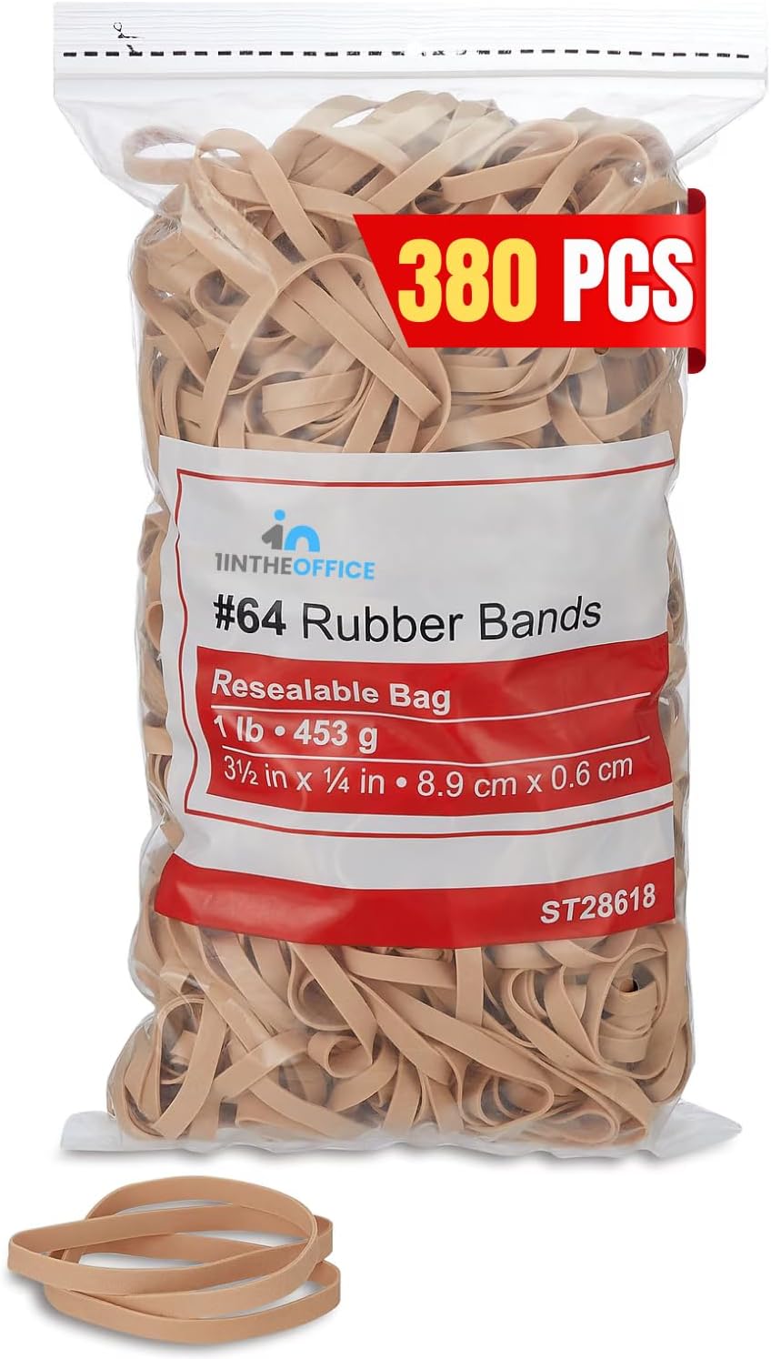 1InTheOffice Thick Heavy Duty Rubber Bands, Beige, Size 64, 380 Pack