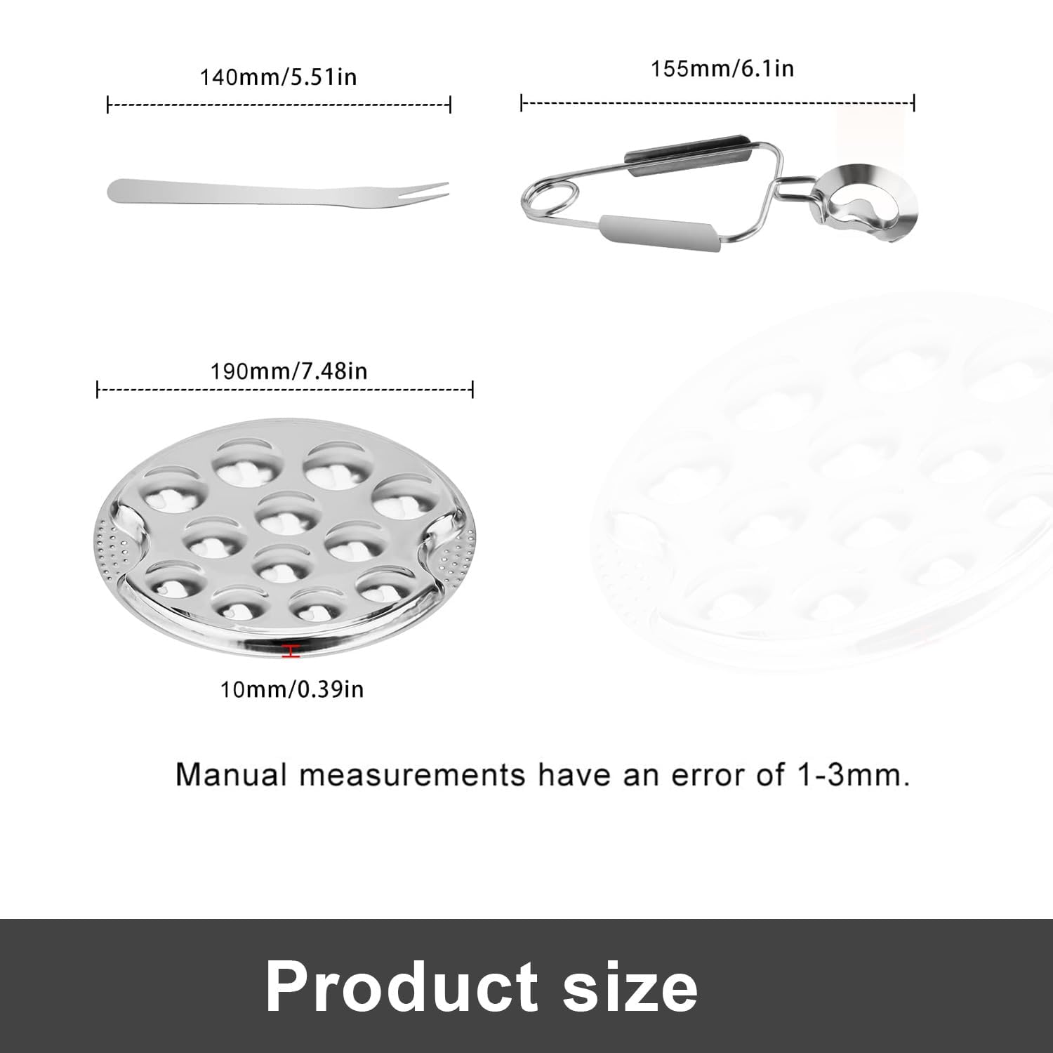Piatto per Lumache in Acciaio Inossidabile, Set di Pinza e Forchetta, Antiscivolo e Isolante, 19 cm per Frutti di Mare, Ideale per Ristoranti e Famiglie