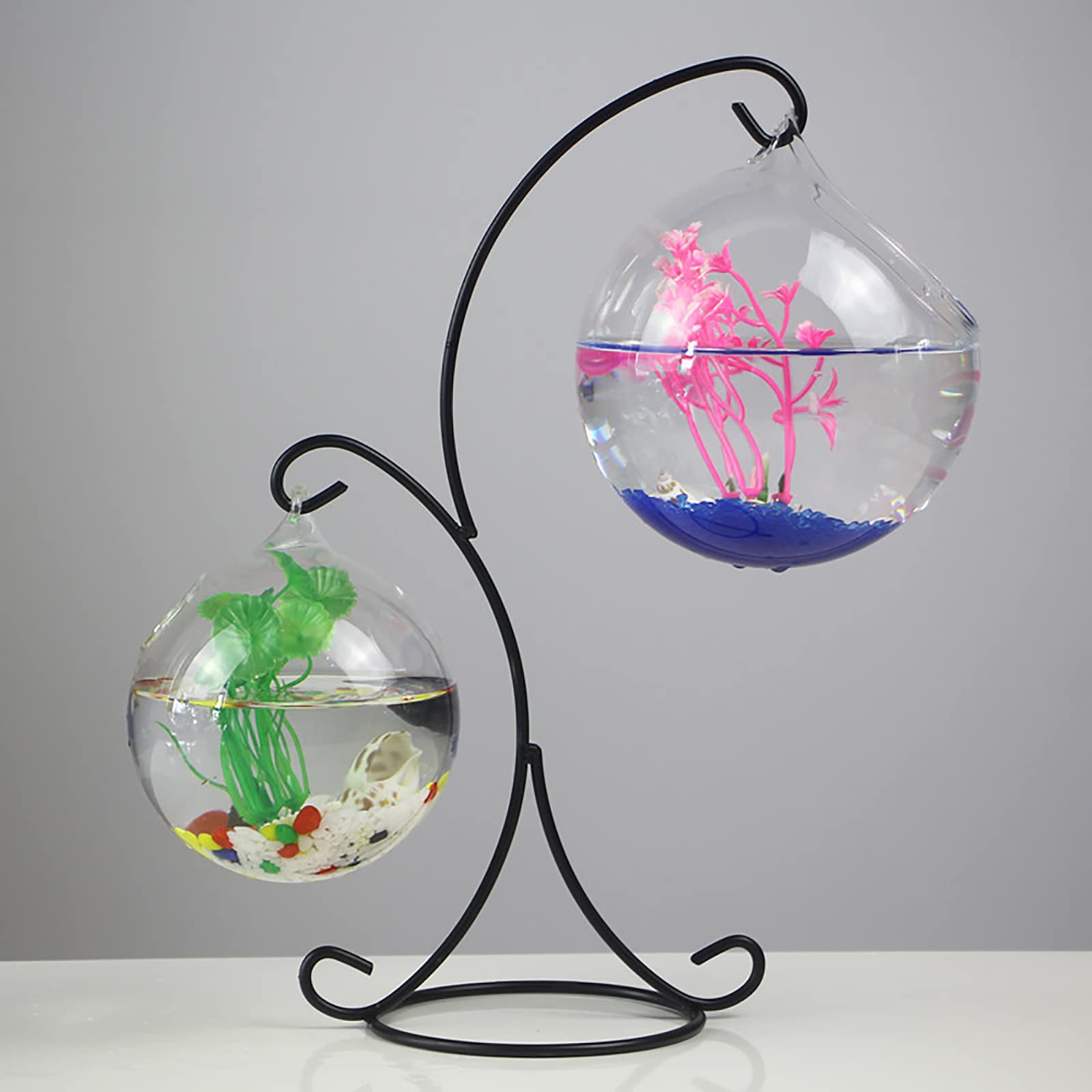 Pecera Colgante, Pecera de Cristal de Mesa Pequeña, Mini Acuario con Soporte, Pecera Colgante de Escritorio con Soporte, Terrario de Plantas Transparente para el Hogar, Mesa, Oficina, Jardín,(A2)