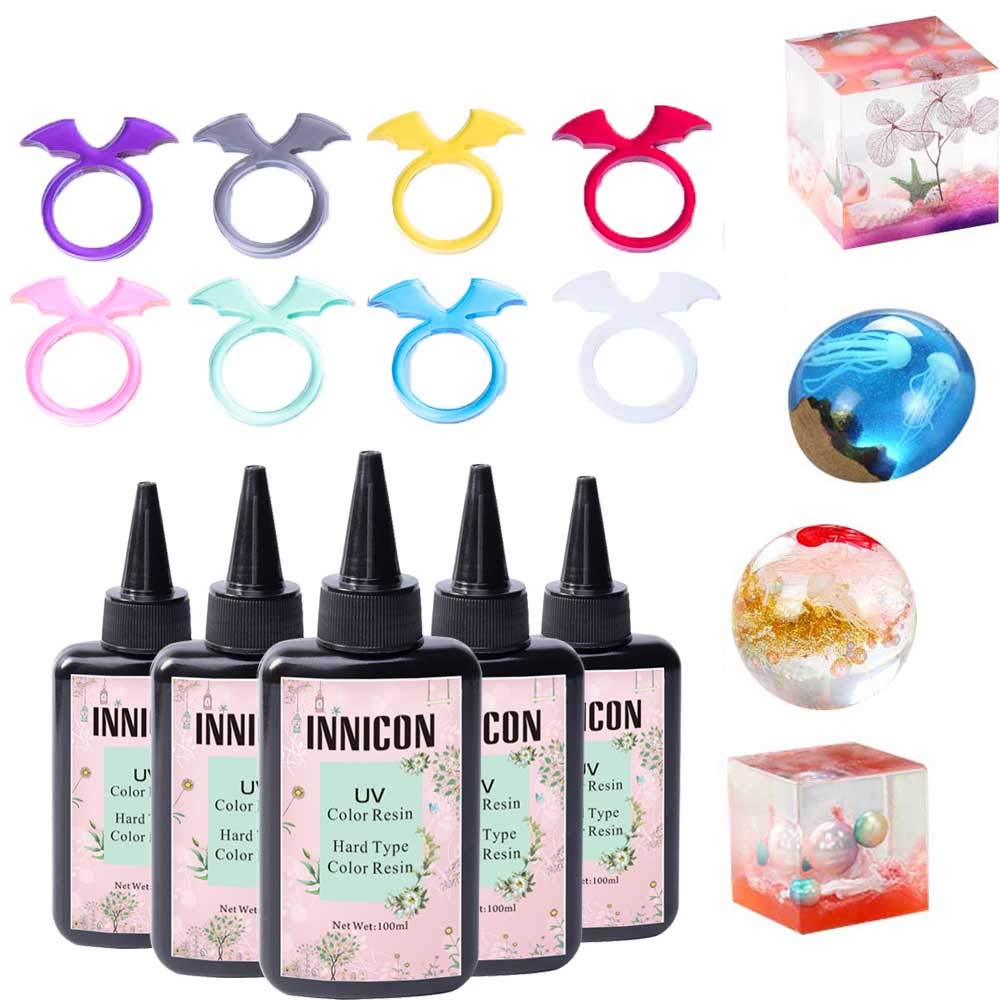 Mehrfarbiges Harz UV-Harz Casting Gel Kleber Set für DIY Herstellung Silikonharz Anhänger Ohrringe Armbänder Charms Basteln, Keine Pigmente erforderlich, 500 ml, Wählen Sie 5 beliebige Farben