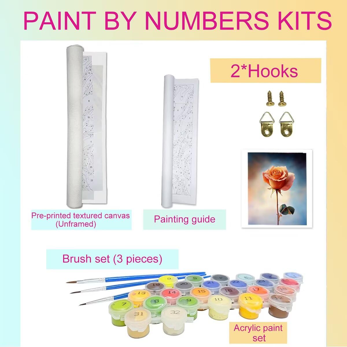 Dipingere con i Numeri Fiore, Paint by Numbers Adulti Pianta, Fai da te Creativi Adulti Quadri da Dipingere Numerati Kit per Decorazione Della Parete di Casa, Regalo 70x95 cm Senza Cornice 46-6